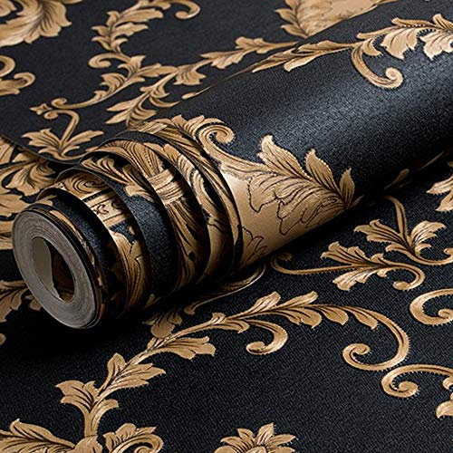 ZHOUYANG di Alta qualità in Oro Nero di Lusso in Rilievo con Texture in Metallo 3D da Muk Wallpaper Arrotolabile in PVC PVC può Essere utilizzato for Carta da Parati Ristorante TV TV Sfondo Muro