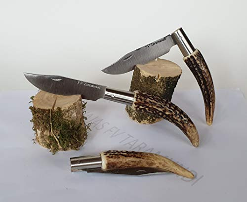 Navaja artesanal TARAMUNDI de asta de ciervo natural Caza, Pesca, Camping, Outdoor, Supervivencia y Bushcraft + Portabotellas de regalo