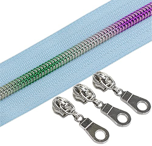 YaHoGa 9 m Rainbow Endless Zip Sold by the Metre Skyblue Zip 6 mm Spiral + 25 Nonlock Zippers (Rainbow Sky Blue)