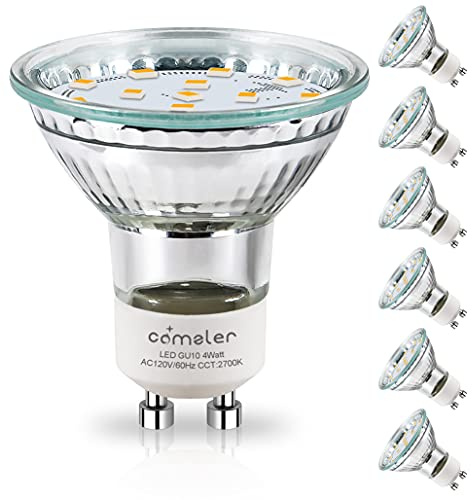 comzler GU10 LED Bulb, 2700K Soft Warm White, 50W Halogen Equivalent, Recessed Track Lighting Replacement, 120V 4W 400LM, CRI 85+, 120 Degree, ETL,GU10 Bulbs Base, for Kitchen, Non-Dimmable, 6 Pack