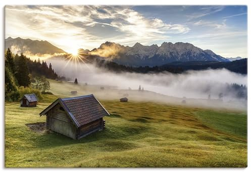 ARTLAND Wanddeko Leinwand Bilder Wandbild 120x80 cm Landschaftsbilder Bayern Berge Alpen Natur Allgäu Landhausstil U2EX