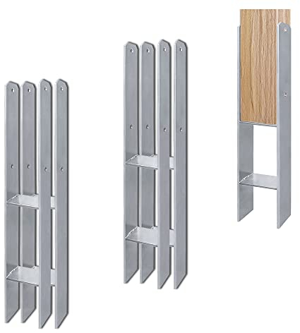 NAIZY Support H Pour Poteaux 4 Pièces Ancrage Galvanisé À Chaud 600mm 101mm Largeur Poteaux Carrés, Pied De Colonne