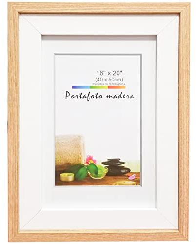 Marco de Foto Decoración 40cm x 50cm Madera con Doble Capa de Marco Fino (Madera Blanca 16x 20 Pulgadas)