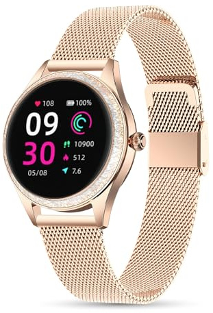 LUNIQUESHOP Montre Connectée Femme LSLUXE Brillante | Montre Tension Arterielle | Smartwatch | Montre Podometre Femme | Fitness| Cardiofréquencemètre | Montre connectée Waterproof | Or Rose