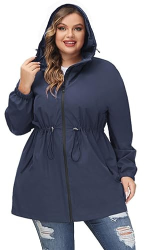 Hanna Nikole Manteau Imperméable Long À Capuche Pour Femme - Coupe-Vent Léger Et Imperméable Avec Fermeture Éclair Veste De Sport Avec Poches
