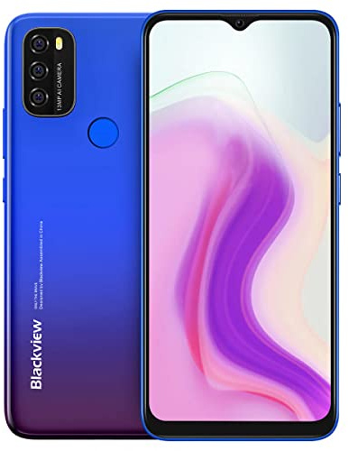 Blackview Android 11 Smartphone ohne Vertrag A70P, Octa Core 4GB+32GB, 6,5’’ HD+, 8,3mm Schlank&leicht, 5380mAh-Akku, 13MP+5MP,Dual-SIM-Handy 4G, Gesichtsentsperrung&Fingerabdruck GPS Blau