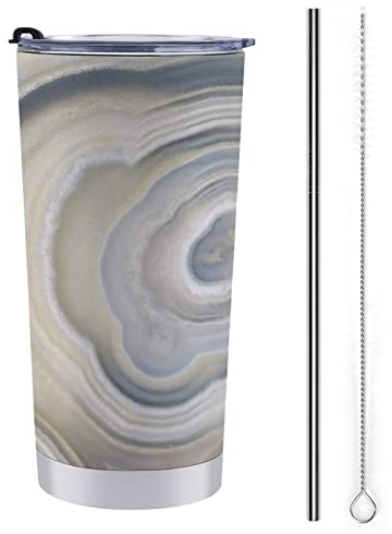 FJAUOQ Vaso de acero inoxidable con piedra de ágata dorada y borgoña de 20oz con tapa y pajita, vaso de café aislado, taza de viaje para regalo de mamá y papá