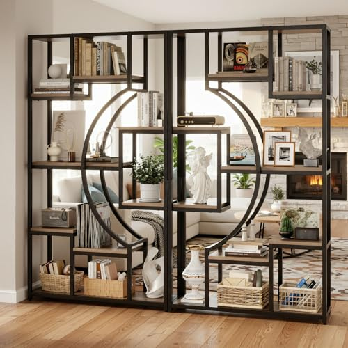 HolliWill 70.8 Tall Bookshelf Set of 2, 79 Wide Geometric Display Shelf with 18 Open Storage Shelves, Etagere Bookcase for Living Room, Office, Bedroom - Anti-Tip & Adjustable Feet