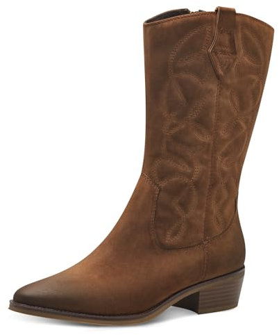 MARCO TOZZI Damen Hohe Stiefel mit Absatz Cowboy Spitz, Braun (Cognac), 38 EU
