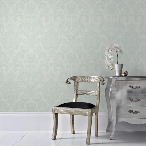 Superfresco Colours Herme Damask Duck Egg Blue Wallpaper | Paste the Paper Application | Blue Damask | Eco-Friendly
