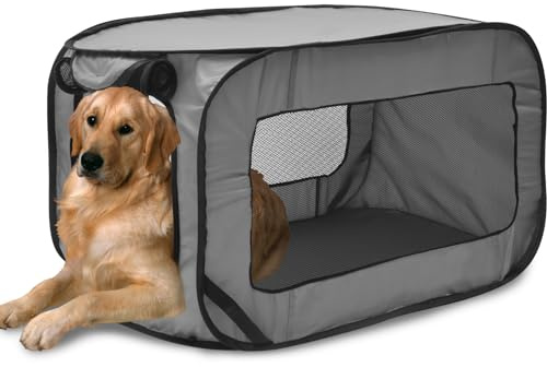 Collapsible Travel Dog Crate for Small Medium Dogs, Foldable Pop Up Dog Crate with Chew-Proof Breathable Mesh Windows and Bag for Indoor Outdoor Use, 93x52x52cm