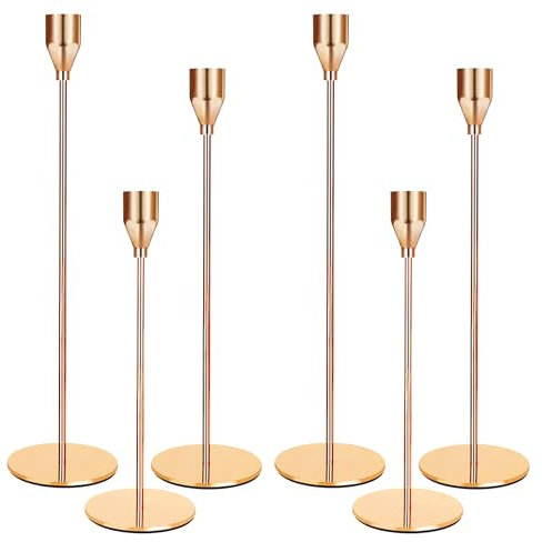 Set Portacandele da 6 pezzi, 6 Candelabro dorati, 3 Porta Candele da Tavolo rastremate di diverse altezze. Candelabri è adatto per Porta Candela matrimoni, feste di compleanno e Candele Decorative