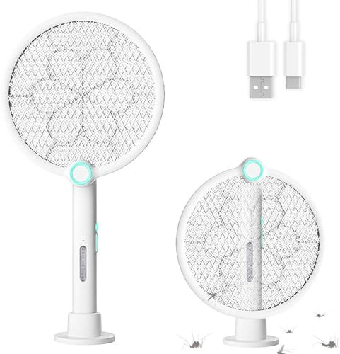NXPUXP Raquette Électrique Insectes,Tapette À Mouches Électrique Rechargeable,Protection De Maille 3 Couches,Efficace Contre Les Insectes