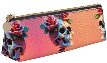 UVBDF Skull and Red Rose School Pencil Cases Pouch for Kids with Zipper,Small Simple Pen Pouches,Cosmetic Makeup Case