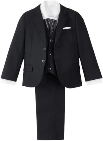 Lito Angels pojkar 5 delar smal passform, blå/marinblå/svart/kaki | Slim Fit blazer, väst, skjorta, justerbara byxor, slips, 5 delar bröllopskostym