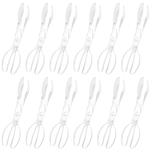 yeeplant 12 pinzas de plástico transparente para servir ensaladas, diseño cómodo de tijera, perfectas para fiestas y bufés