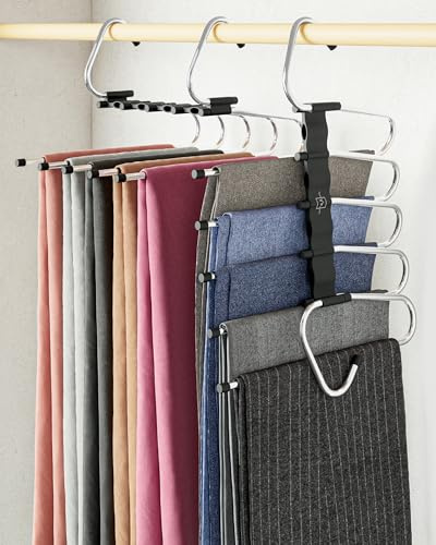 MORALVE Trousers Hangers Space Saving - 4 Pack - Non-Slip Multi-Layer Space Saving Hangers - Multifunctional Clothing Rack for Closet Storage - Ideal for Jeans, Pants, Skirts, Scarves & Slacks (Black)
