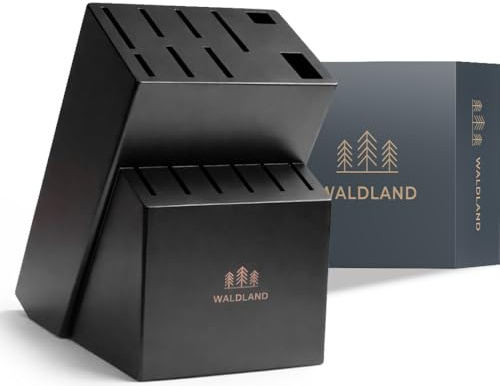 WALDLAND Ceppo portacoltelli di alta qualità, senza coltello, in robusto legno di acacia, supporto per 15 coltelli, adatto per affilare, supporto per coltelli, blocco di legno (legno di acacia nero)