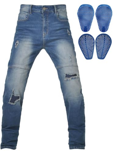 QIYUANT mäns motorcykel ridjeans slim fit stretch denimbyxor med knä höft pansfickor motorcykel jeans