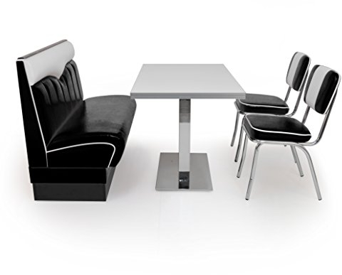 möbelland24 American Diner Sitzgruppe schwarz: Sitzbank London 120cm + Diner Tisch + 2X Retro Stuhl