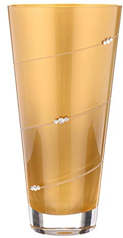 DIAMANTE Swarovski Gold Metallic Crystal glass Vase with Swarovski Crystals Silhouette design Conical Tapered shape 25cm in gift box
