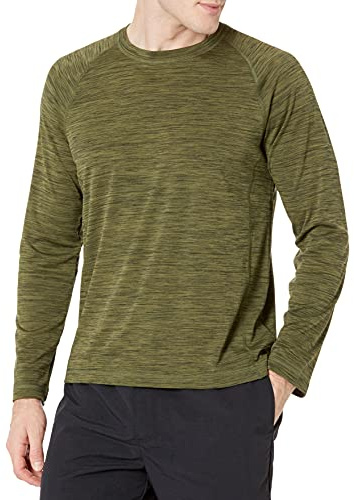 Amazon Essentials Costume a T-Shirt Ad Asciugatura Rapida a Maniche Lunghe Uomo, Verde Oliva Puntinato, XL