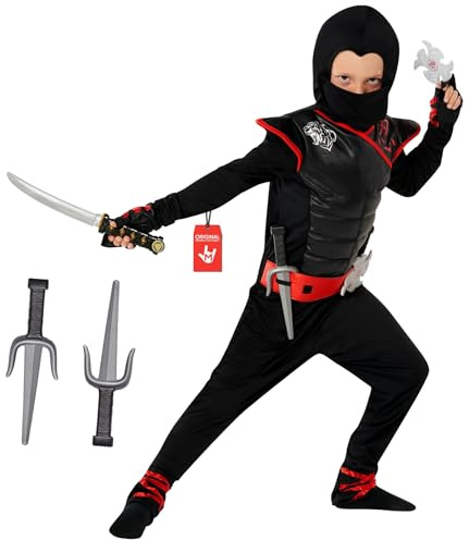 Morph Déguisement Ninja Enfant, Costume Ninja, Tenue de Jeu, Idéal pour Carnaval et Fêtes, 10-12 Ans