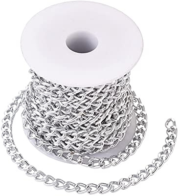 Craftdady, Rotolo di catena a maglia barbazzale in alluminio da 5 metri, con maglie non saldate, con bobina, in stile punk cubano, per collane, bracciali e gioielli fai da te, argento