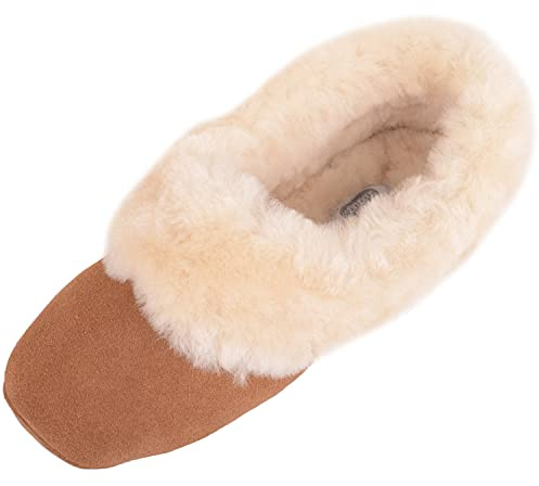 SNUGRUGS Women's Eleanor Low Top Sheepskin Ballerina Slipper with Suede Sole - Chestnut - UK 7