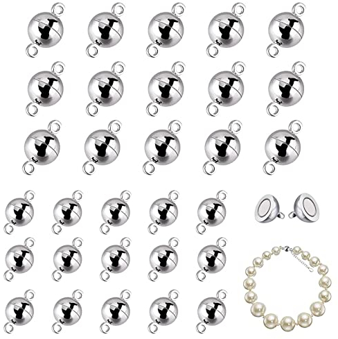Lushly 30 Stück Magnetverschlüsse für Armband, Magnetverschluss, rund, Magnetverschluss, Halskette, Silber, Magnetverschluss, zur Herstellung von Halsketten, Armbändern (6 mm, 8 mm)
