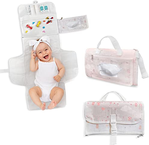 TENDS Cambiador bebé portátil XL-Cambiador plegable impermeable ideal como regalo para recién nacido-El cambiador de pañales es un bolso desmontable con 6 bolsillos para artículos de bebe
