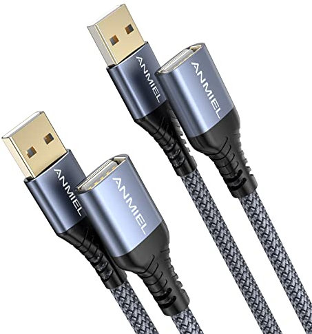 ANMIEL USB-Verlängerungskabel,2M+2M Typ A Stecker auf A Buchse Nylon geflochtenes USB 2.0 Verlängerungskabel Datenübertragung Verlängerungskabel für Tastatur,Maus,Drucker,Mobiltelefon -Grau