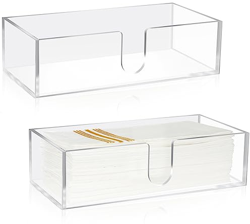 Mumufy 2 Pcs Paper Napkins Holder Fold Paper Towel Dispenser Height 2.75 Inch Acrylic Multifold Towel Dispenser for Guest Z Fold Disposable Countertop Holder Small Size(Clear)