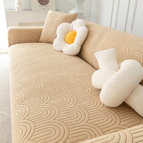 TANYAZ Housse Canapé 1/2/3/4/5 Places avec Accoudoirs, Housse Canape Extensible, Velours Jacquard épais Protege Canape Universelle, Housses pour Meubles Protection (Color : Coffee, Size : 3 Seater)