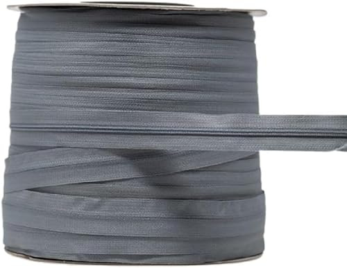 Cerniera continua nera e beige con cursori cuscini, cerniere per tappezzeria, per cucito, cerniere resistenti su rotolo numero 5 (grigio medio, 10 metri con 20 cursori)