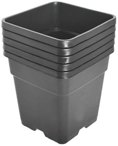 Muddy Hands Pack of 5 Black Plastic Plant Pots Outdoor Garden Square Nursery Herb Flower Planters (25 Litre)