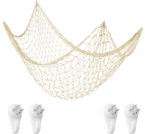 Aolso Fischerei Dekorative, 200×100 cm Wand Deko im Mittelmeerstil Baumwollseil Fotowand für Room Decoration, Strand Themendekoration für Party, Fotonetz im mediterranen Stil(Cremefarben)