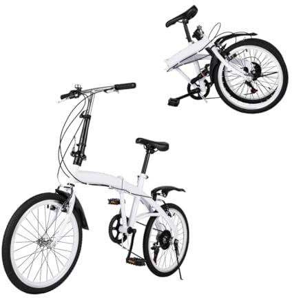 Donened – 20 tum vikbar cykel, 6-växlad hopfällbar cykel, justerbar höjd 75–93 cm, hopfällbart hjul av kolstål, upp till 90 kg, vikt format 80 x 58 x 35 cm, vit