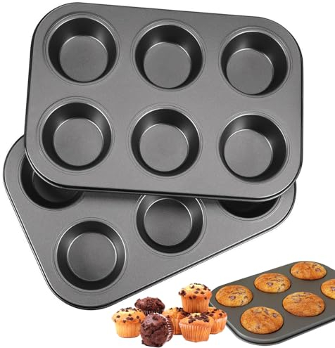 2 Stück Kohlenstoffstahl Muffinform Blech Groß Muffinformen 26 x 18 x 3cm, Antihaftbeschichtetes Muffins Backform, Waschbar Muffin Backblech Muffinblech, Muffin Form für Cupcakes, Brownies, Kuchen
