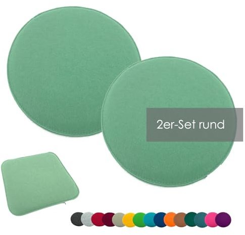 heimtexland ® 2er Pack Sitzkissen Filz Stuhlkissen Bodenkissen Polster Stuhlauflage Indoor Outdoor Kissen rund Typ631 Filzkissen Mint 35x35 cm 2 Stück