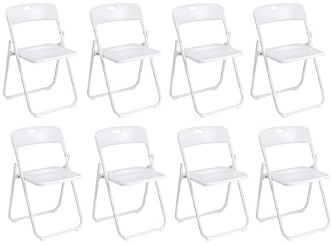 Baroni Home Sedia Pieghevole con Struttura in Acciaio e PVC, Seduta Salvaspazio Richiudibile con Piedini e Maniglia, da Viaggio, Cucina, Soggiorno, Camera da Letto, 74x43x49 cm 8 pezzi, Bianco