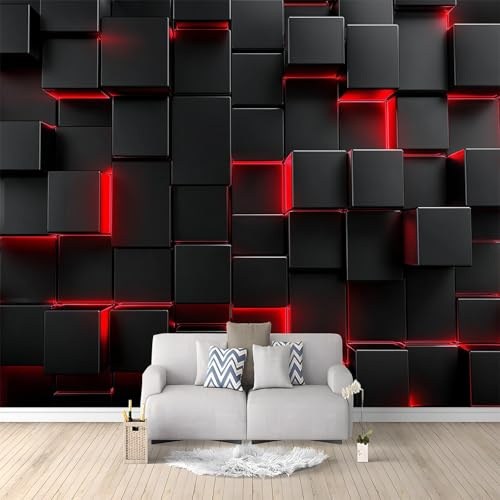 Wall Mural Photo Wallpaper Black and Red Square Geometry 500x280 cm Poster Mural HD 3D Print Non-Woven Photo Wallpaper, Modern Living Room Bedroom TV Backdrop Wall Decoration