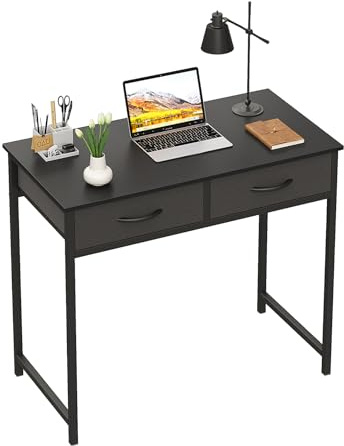 WOHOMO Small Computer Desk with Drawers, 31.5 Inch Black Vanity Desk with Storage, Home Office Computer Desks for Small Spaces, Modern Work Writing Study Table, Black