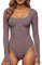 GJY Damen Bodysuits,Druckknopf-Verschluss Rundhalsausschnitt Lange Ärmel Lässiger Schmal Geschnittener Jumpsuit,Hemden Oberteile,Rose Braun