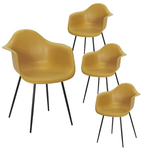 AltoBuy OMER - Lot de 4 Chaises Coque Accoudoirs Jaunes Piètement Métal