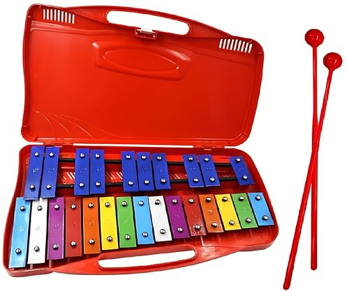 fuzhik Xilófono Glockenspiel Metalófono 25 Teclas Metálicas Angel AG-25N3 con Estuche Amarillo (rojo)