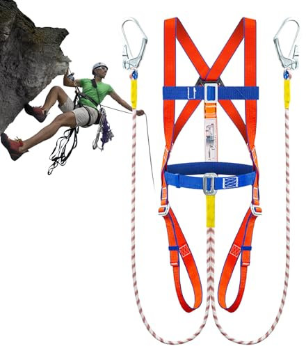 Kit de Protección Contra Caídas con Arnés de Seguridad | Equipo Completo De Arnés De Seguridad Resistente Para Trabajos En Altura En Cubiertas - Con Cuerda De Amortiguación Y Accesorios Ergonómicos De