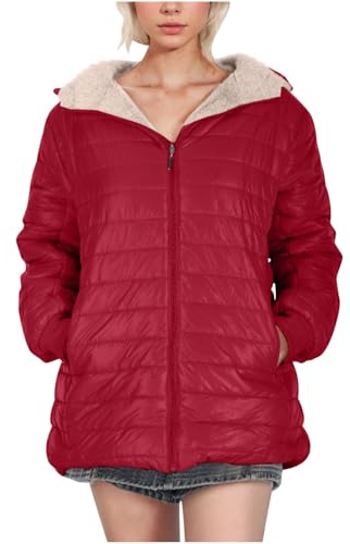 TURWXGSO Womens Winter Coats Thermal Quilted Jackets Teddy Fleece Lined Shearling Hooded Jacket Plush Collar Zip Up Casual Puffer Coat Long Sleeve Autumn Winter Warm Outerwear wth Pockets