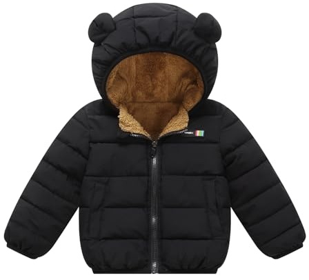 FEOYA Bambina Giacca Invernale Antivento Bambino Abbigliamento Cappuccio Outwear Ragazzo Giubbotti Calda Autunno Ragazza Cappotti Impermeabile Inverno Giubbotto Con Fodera In Pile Nero 2 3 Anni