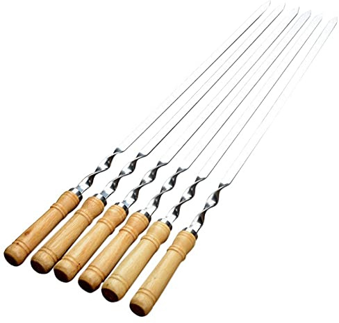 Uikdjgu 6 Pezzi 55 Cm Spiedini per Barbecue Manico Lungo Shish Kebab Barbecue Grill Bastone Legno Barbecue Forchetta nel Acciaio All'Aperto Grill Ago